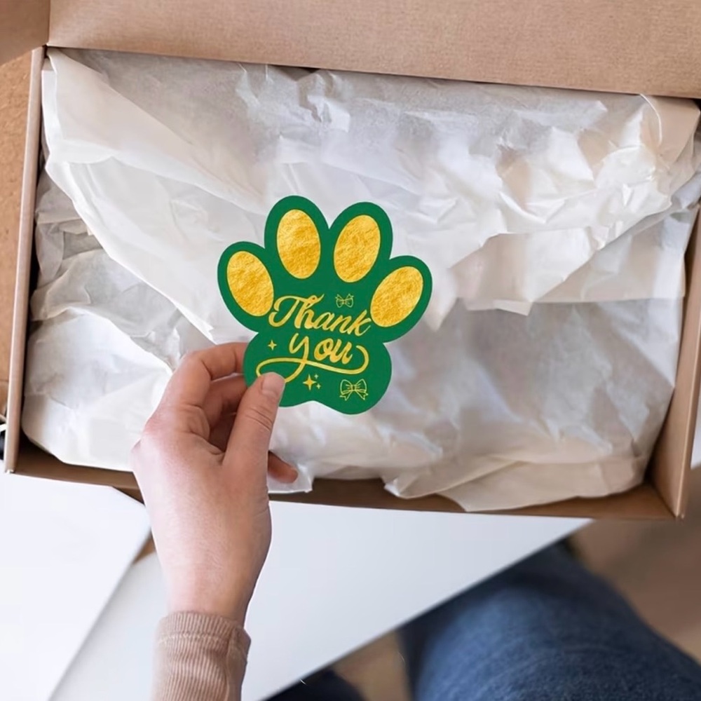 50 Paw Print Thank You Card - Green & Gold - Picture 6 of 7